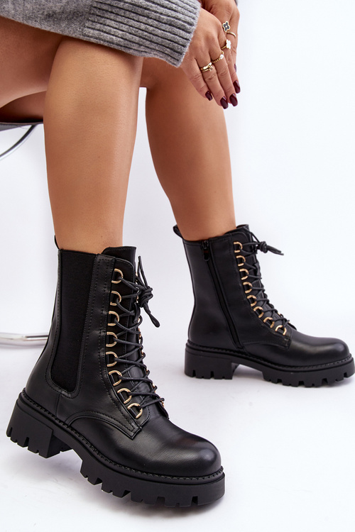 Чорні шкіряні жіночі робочі черевики Charmea