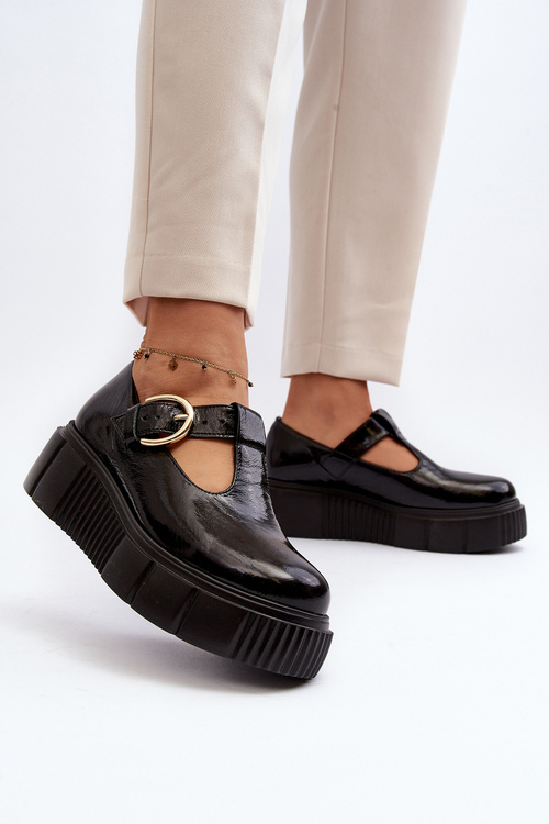 Zazoo 20102 Стильні лофери з лакованої шкіри на масивній платформі чорні