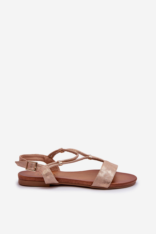 Жіночі сандалі на плоскій підошві з ремінцями S.Barski KV27-010 бежево-золотий