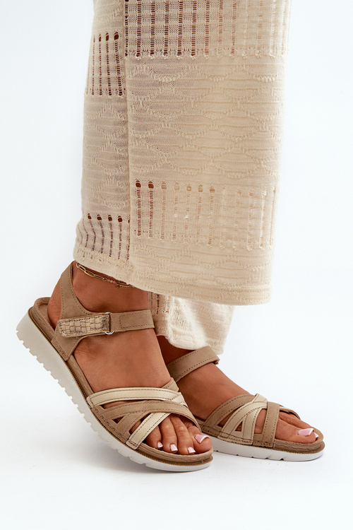 Зручні та легкі жіночі босоніжки на липучці Inblu CN000041 Бежево-золотий