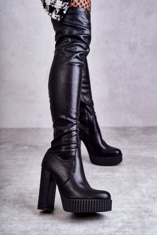 Шкіряні високі чоботи на платформі Black Katrina
