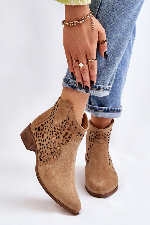 Чоботи жіночі ажурні Lewski Shoes 2909 Темно-бежеві