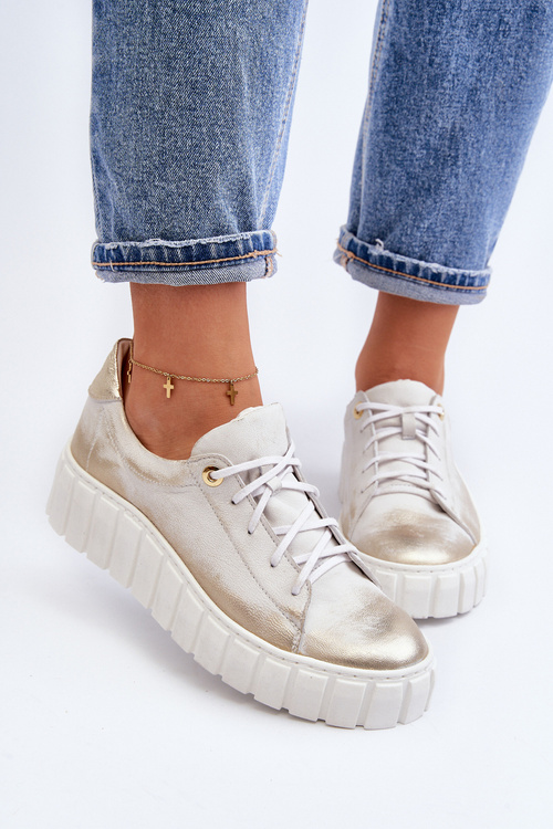 Жіночі шкіряні лофери на товстій підошві Zazoo 2919 золоті