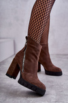 Модні замшеві чоботи на високому каблуці Laura Messi 2509 Коричневі
