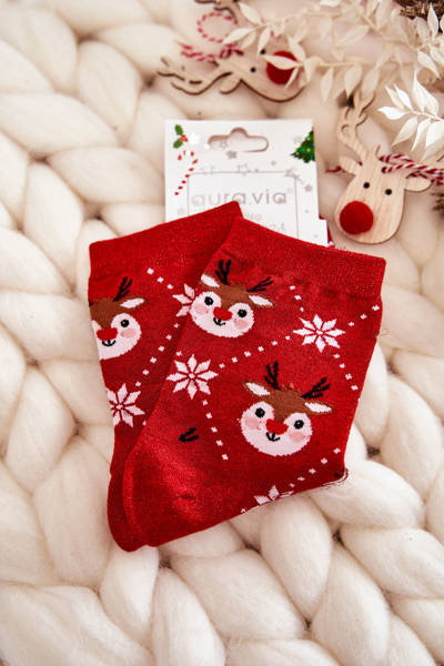 Жіночі новорічні шкарпетки Shiny Reindeer Red