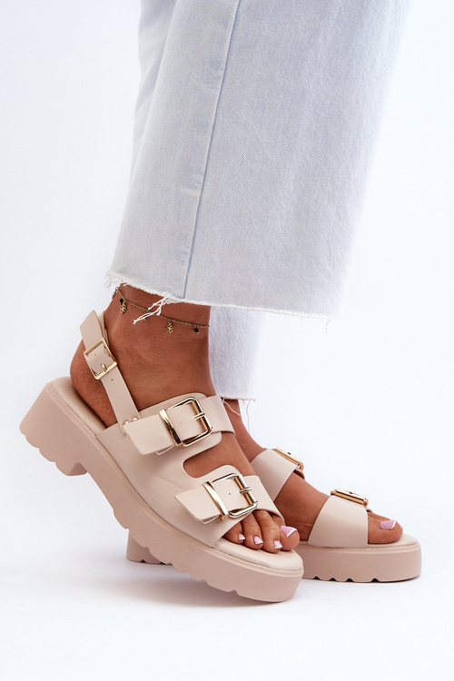 Жіночі босоніжки з пряжками з екошкіри бежеві Konanttia