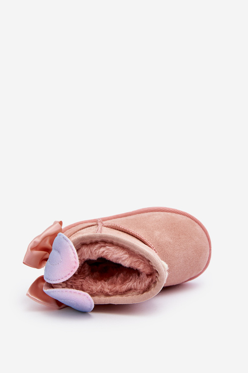 Снігові черевики для дівчинки на підкладці зі стрічками Meriva рожевого кольору