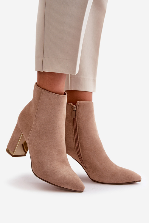 Жіночі чоботи на підборах із застібкою-блискавкою, утеплені з екологічної замші, світло-коричневі Mevair