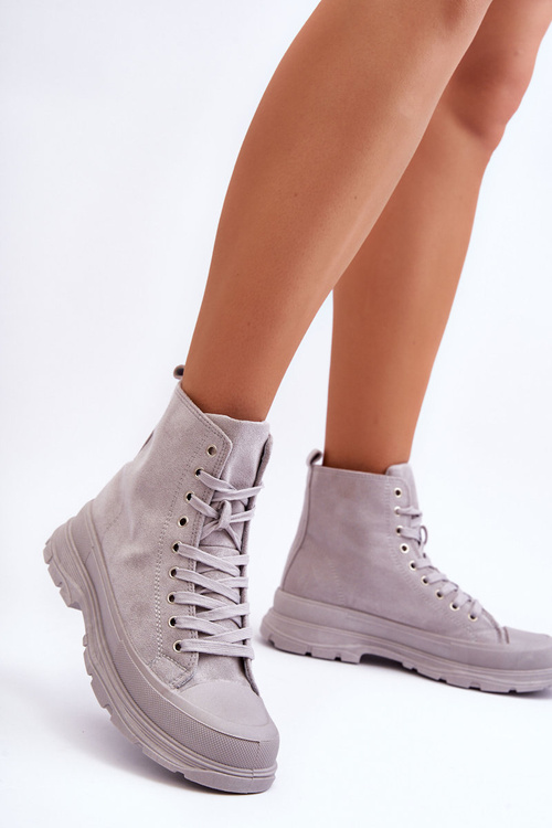 Жіночі високі замшеві кросівки сірі Eleamia