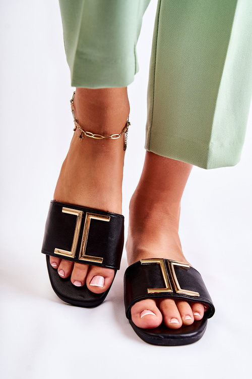 Жіночі класичні шкіряні тапочки з орнаментом Black Maren