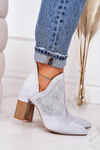 Ажурні чоботи на блочному каблуці Світло-сірі Michelle