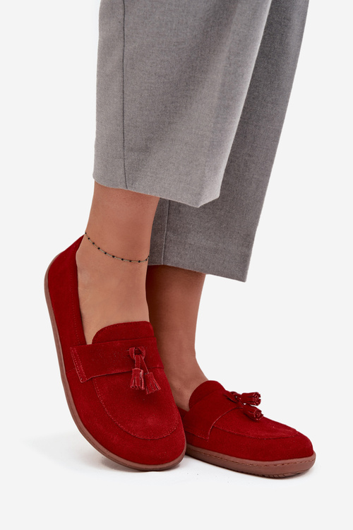 Шкіряні замшеві мокасини типу barefoot Zazoo 322 червоні