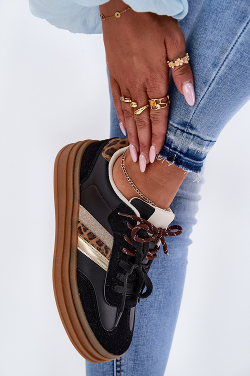 Жіночі Кросівки На Платформі З Подвійним Шнурівкою Пантера Чорні Niteria