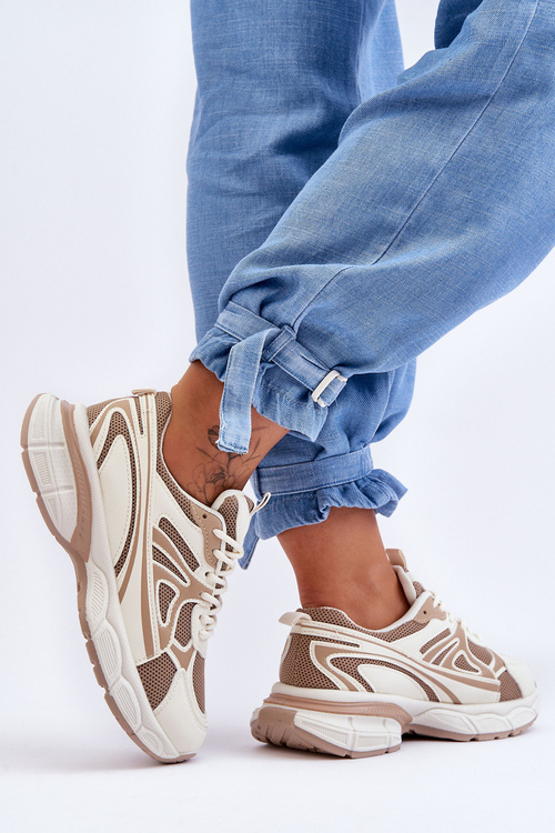 Жіноче спортивне взуття на шнурівці бежеві Emare