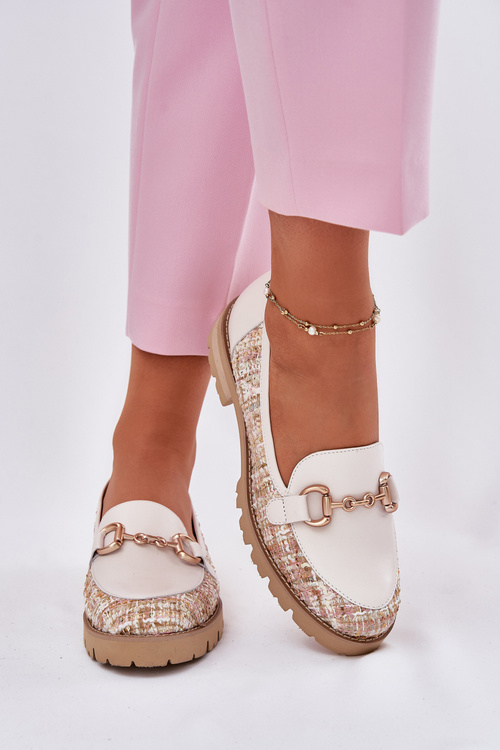 Жіночі Шкіряні Мокасини З Золотим Детаєм Світло-бежеві Лаура Мессі 2938