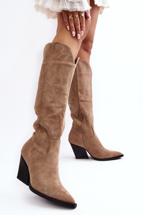 Стильні замшеві ковбойські чоботи бежеві Delia