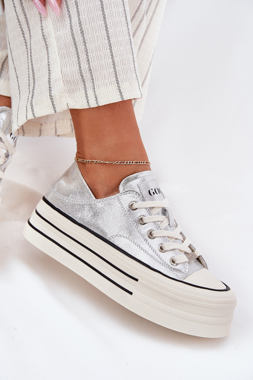Жіночі Шкіряні Кросівки На Платформі GOE RR2N4108 Срібні