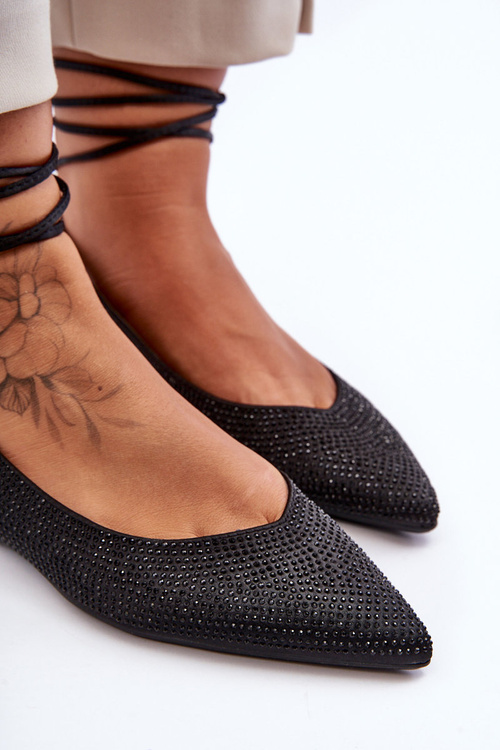 Жіночі балетки на шнурівці, прикрашені шпильками, чорні Jange