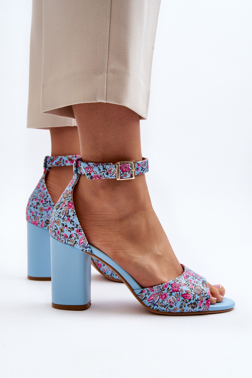 Сині босоніжки на високому каблуці з квітковим принтом Vitamella