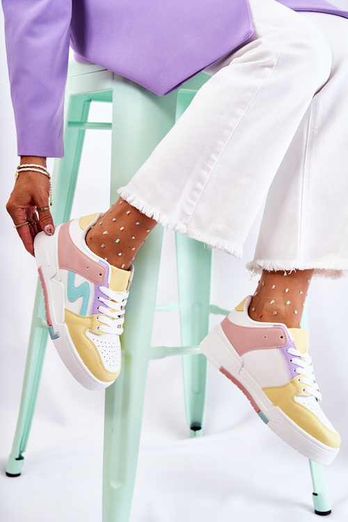 Жіночі спортивні шкіряні туфлі біло-жовті Francis