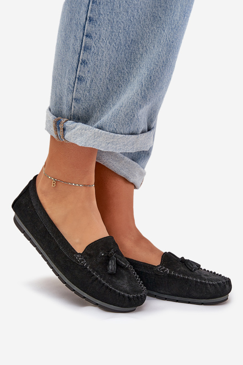 Жіночі Плоскі Класичні Замшеві Мокасини S.Barski LR51-548 Чорні