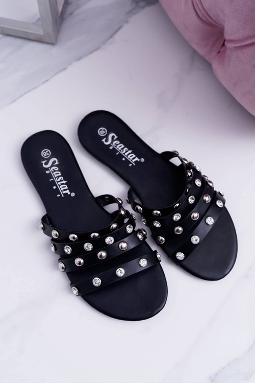 Чорні жіночі шльопанці зі стразами Fergo Crystals