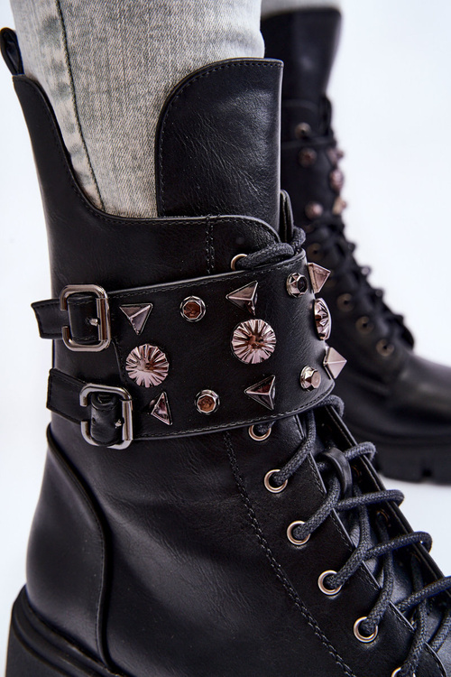 Жіночі високі чоботи на блискавці чорні Kastella