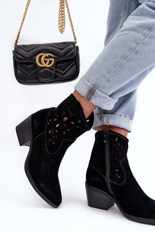 Замшеві ковбойські чоботи з мереживом D&A SN622-20 Чорні