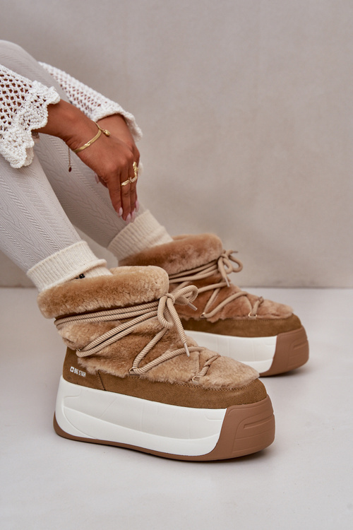 Шкіряні жіночі зимові черевики на товстій підошві з хутром Big Star OO274A207 Коричневий