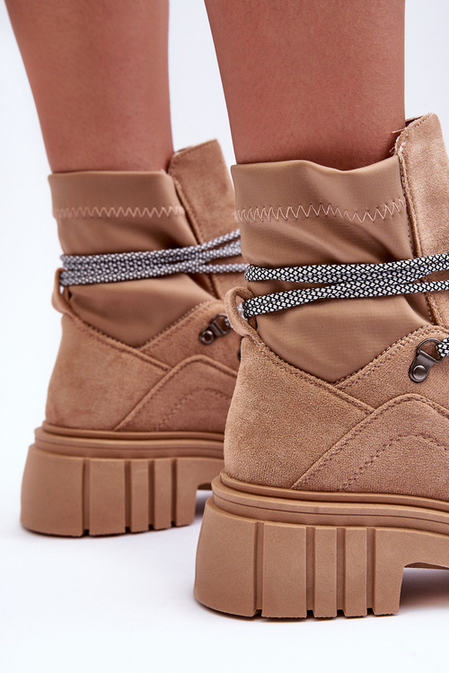 Чоботи жіночі замшеві на шнурівці Темно-бежевий Жолудь