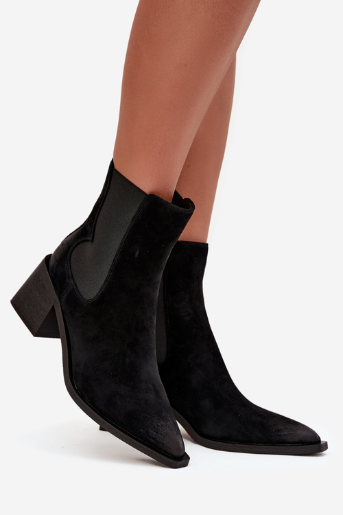 Шкіряні замшеві жіночі ботильйони на підборах з підкладкою Artiker 57C0049 Чорні