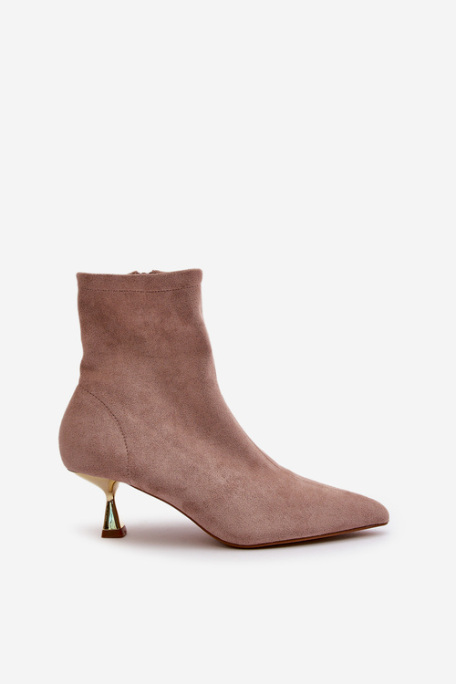 Жіночі черевики на шпильці Еко замшеві з гострими носками бежеві Irithare