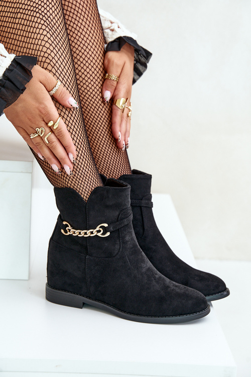 Жіночі ботильйони на прихованій танкетці з еко замші Black Ofcorna