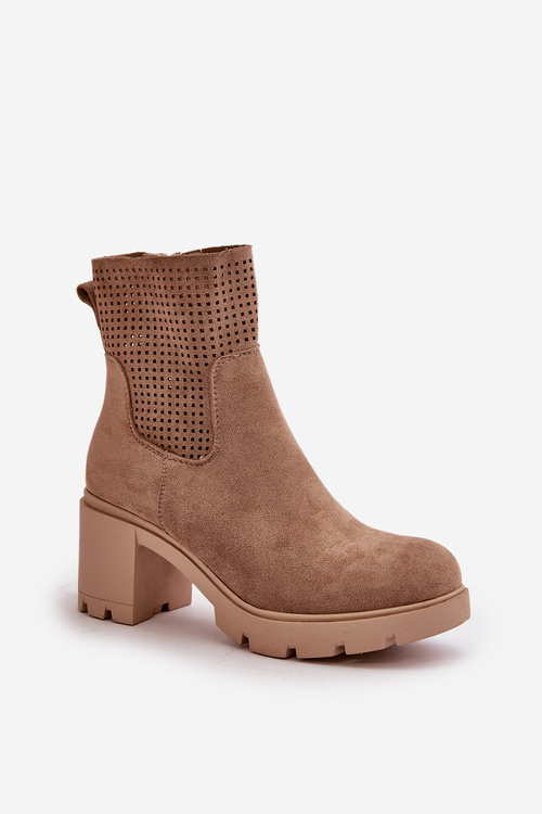 Жіночі чоботи на підборах із блискавкою з еко-замші бежеві Rashmi