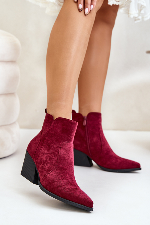 Утеплені ковбойські чоботи з еко-замші на блискавці бордового кольору Virtris