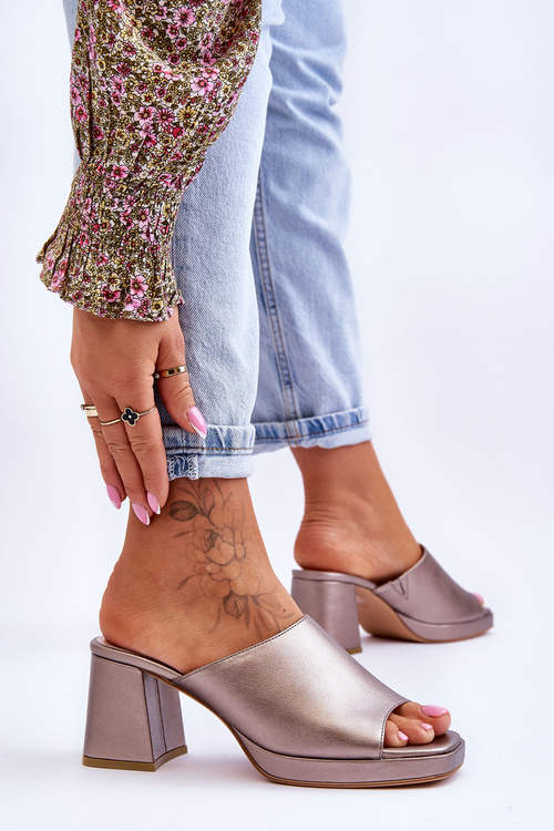 Модні тапочки на підборах Sergio Leone KL322 Темне срібло