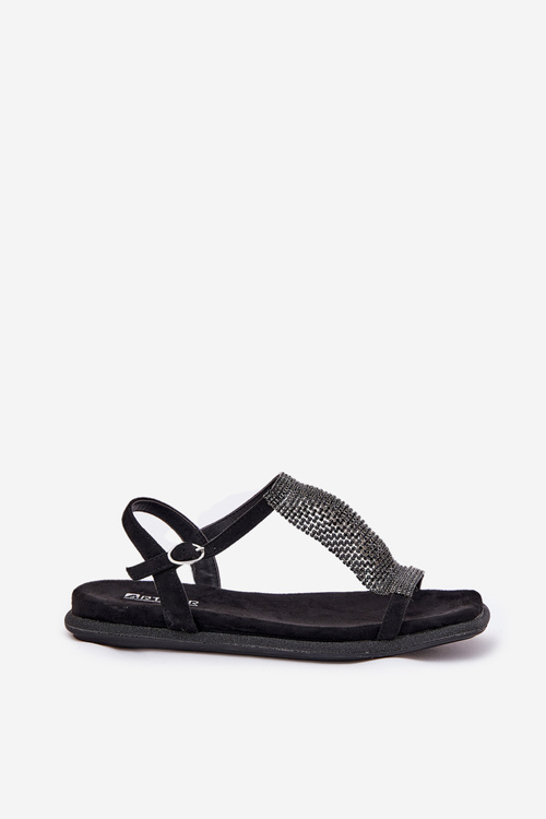 Плоскі Елегантні Жіночі Сандалі З Кристалами Artiker 56C1370 Чорні