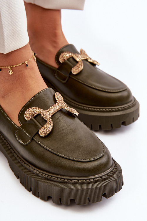 Жіночі лофери з декором темно-зелені гаргі