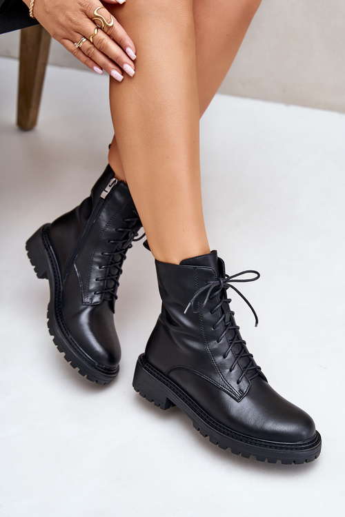 Шкіряні ботильйони робочі утеплені на блискавці чорного кольору Elosie