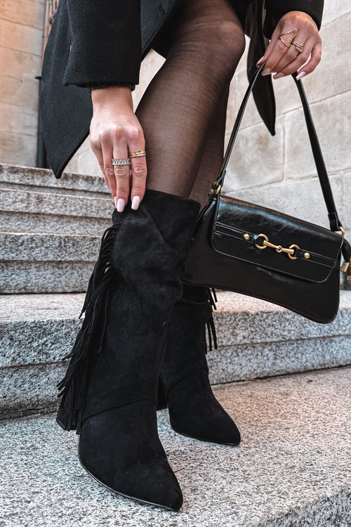 Darlina жіночі ботильйони на підборах з бахромою утеплені чорні