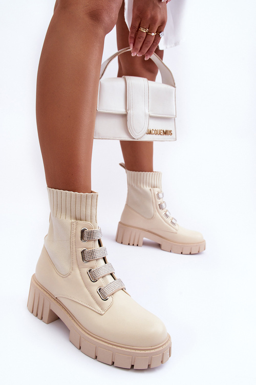 Жіночі класичні броги з еластичним верхом бежеві Kasseis