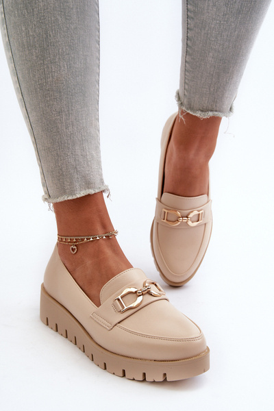 Жіночі мокасини на платформі зі світло-бежевим декором Kaldina