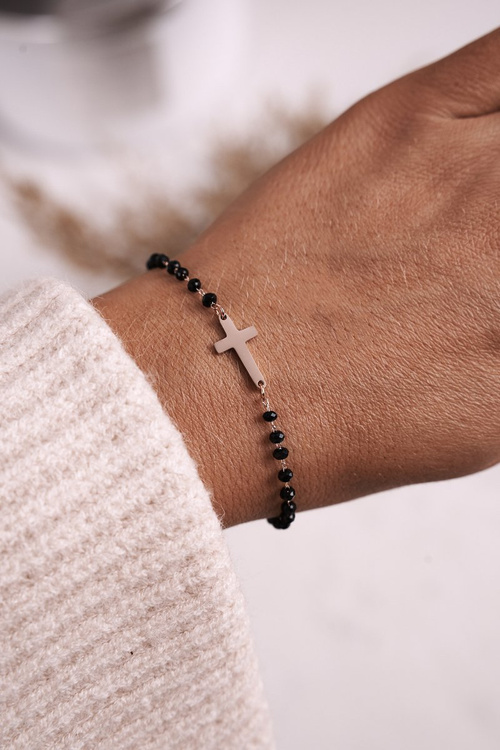 Браслет з хрестиком з чорного рожевого золота Irene