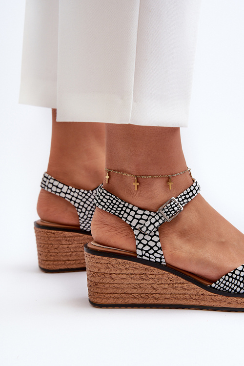 Жіночі босоніжки на танкетці Sergio Leone SK303 чорно-білі