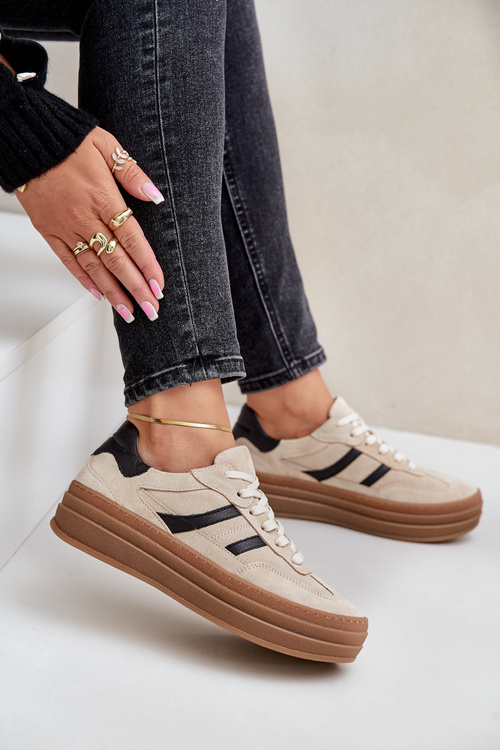 Замшеві кросівки на платформі бежеві Zazoo N1176