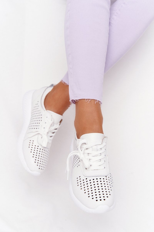 Ажурне шкіряне спортивне взуття S.Barski білі