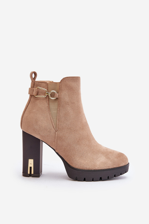 Теплі жіночі ботильйони на високому каблуці Terisanna бежеві