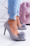 Жіночі туфлі на шпильці сірі замшеві Lu Boo Pompon