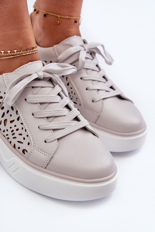 Жіночі сірі шкіряні кросівки на платформі Peilaeno