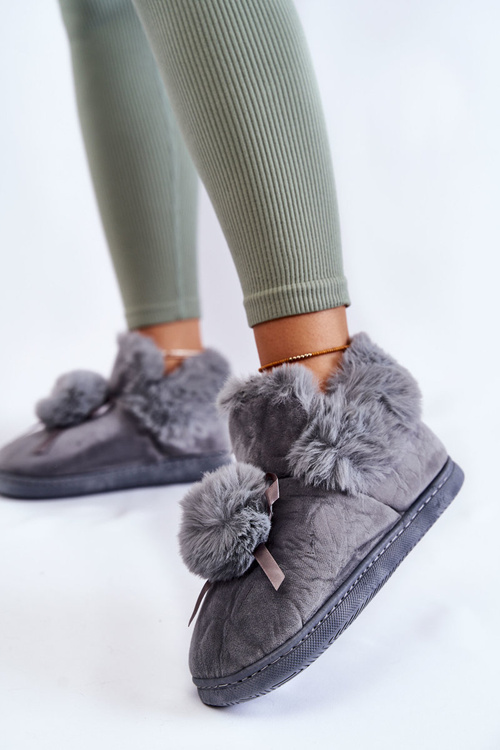 Жіночі хутряні сліпони з помпоном сірі Noemi